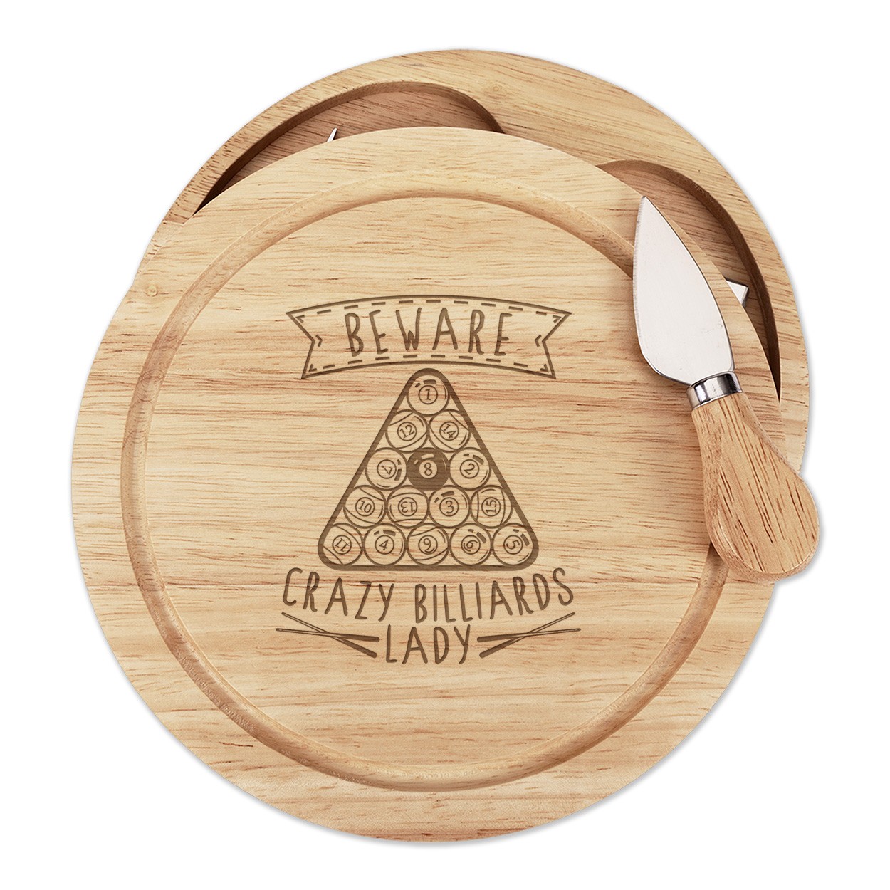 Beware Crazy Billiards Lady Cheese Board Knife Set Funny