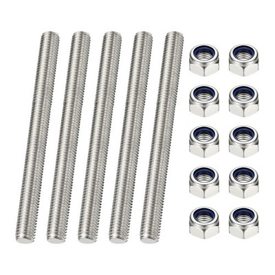 5 Pcs Fully Threaded Rod, M4 x 120mm Right Hand Thread Bar Studs with Nuts