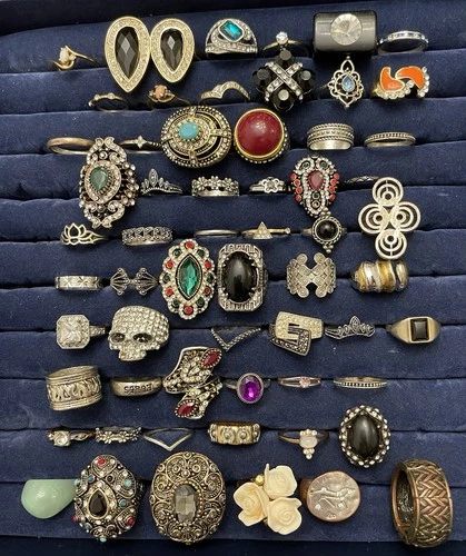 50+ pc ESTATE JEWELRY RINGS LOT Vintage to Modern Costume Fashion Statement