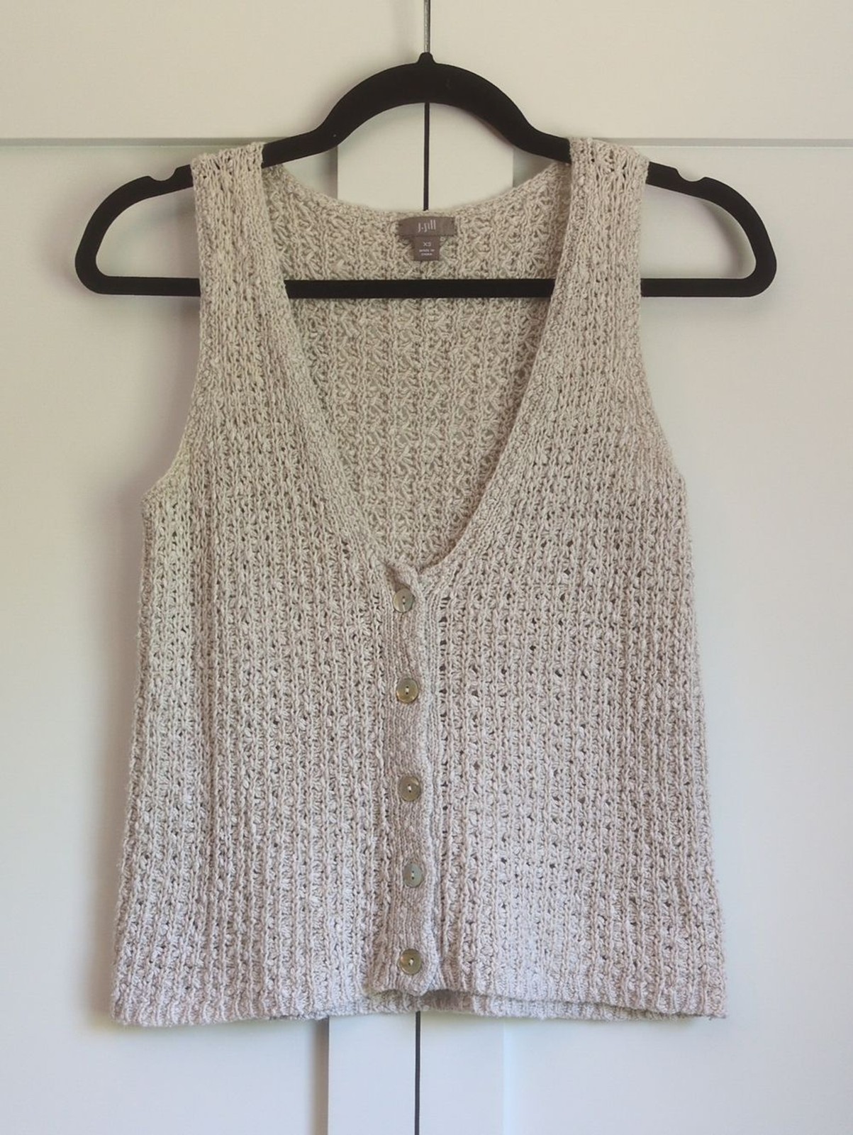 J. Jill XS Oatmeal Cotton Linen Blend Knit Button Front Tank Top