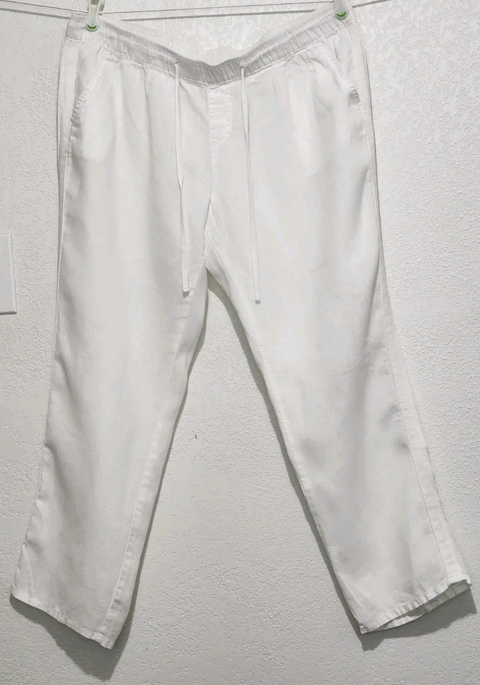 STYLUS Mujer PULL-ON BLANCO XL Cintura Elástica 100% LINO Foto 2 de 4