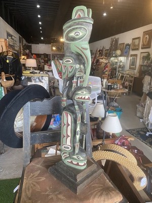 Vtg 20  Haida WASGO old Witch Totem Pole Sea Monster Killer Whale Raven ChiefSon