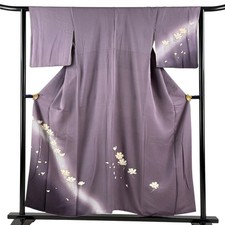 Silk Kimono M Gray Flower Petals Used