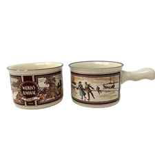 Vintage Watkins Almanac Country Barn Stoneware Soup Mugs with Handles Set of 2