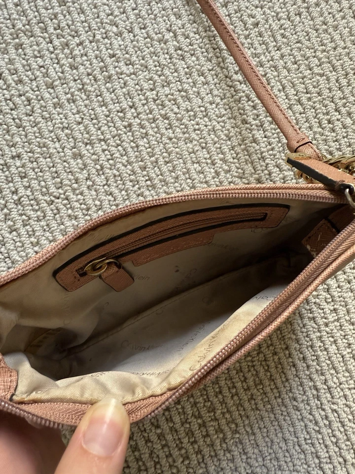 Calvin Klein Dusty Rose Mini Crossbody Bag Gold Chain Strap Handbag - Image 3 of 4