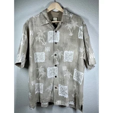 Jamaica Jaxx Men's Beige Palm Tree Print Short Sleeve Hawaiian Shirt Size L