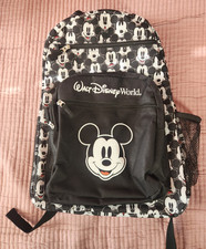 Walt Disney World Mickey Mouse Faces Allover Black White Backpack Zip Close