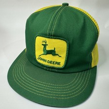 Vintage John Deere K-Products Green Yellow Mesh Trucker Snapback Hat Deer Patch