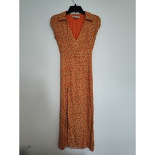 Urban Outfitters Orange Floral Midi Dress V-Neck Slit Smocked Back Size S