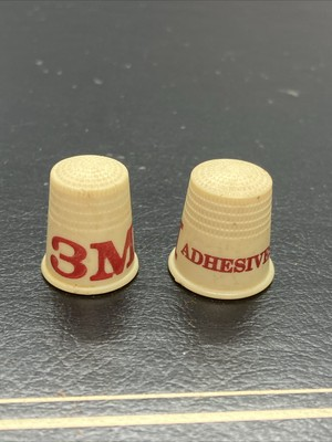 #ad Lot Of 2 Older plastic advertising thimble: 3M Adhesives $15.87