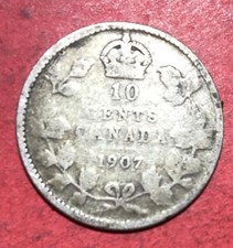 1907 Canada King Edward VII SILVER 10 CENTS! Good! Old Canadian Coin!
