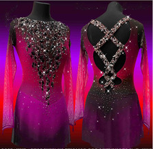 Ice skating dress Competition Figure Skating Twirling Costume pink dyeing