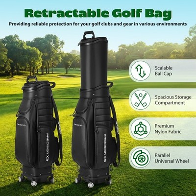 New PGM Golf Travel Bag with Wheels Telescoping Protective Cover for Clubs