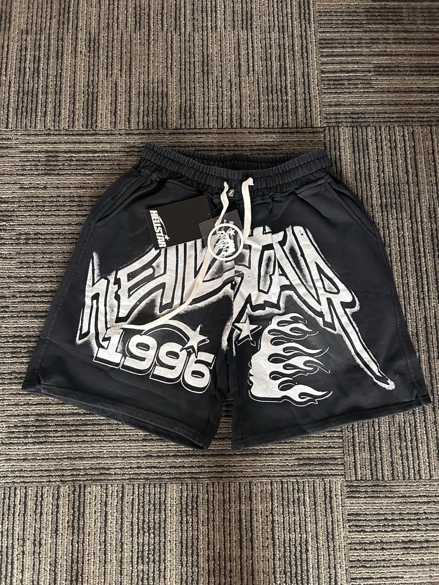 HELLSTAR 1996 Black Graphic Flame Logo Drawstring Sweat Shorts