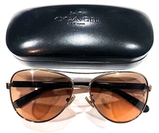 Coach HC7077 Light Gold Metal Brown Aviator Sunglasses 58-14 140 Cart Buggy Case
