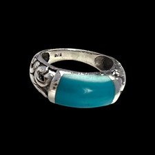 Turquoise with Filigree Design Edge Ring / Size 7