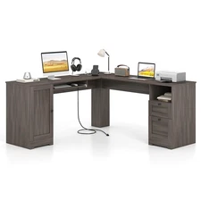 L-Shaped Corner Computer Desk Writing Table Study Workstation w/ Drawers Storage