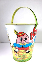 Vtg Ohio Art Tin Litho Humpty Dumpty Beach Sand Pail 10.5" Tall Bucket Handle