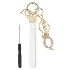 Leather Wristlet Keychain, Crown Design Letter Q Keychains