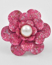 Pink SpeckledFlower w/Pearl Adjustable Ring