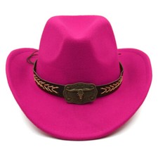 Western Cowboy Hat Cowgirl Cap with Bull Skull Belt Wide Brim for Women and Men