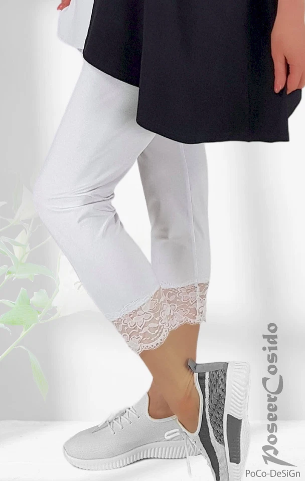 LAGENLOOK 7/8 Leggins Hose Spitze weiß XL-XXL-XXXL 42 44 46 48 50 52 54 56 58 - Bild 1 von 4