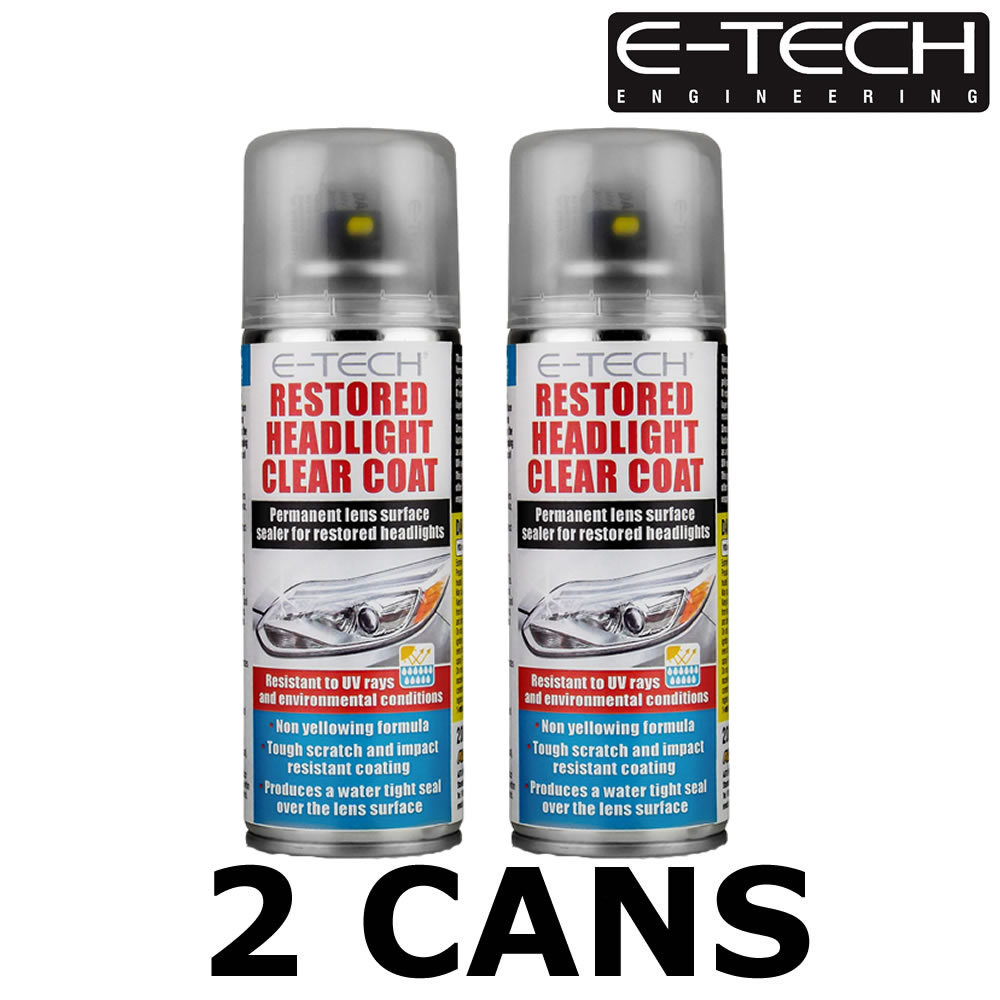 2x ETech Restored Headlight Clear Coat 200ml Protect Headlamp Lacquer