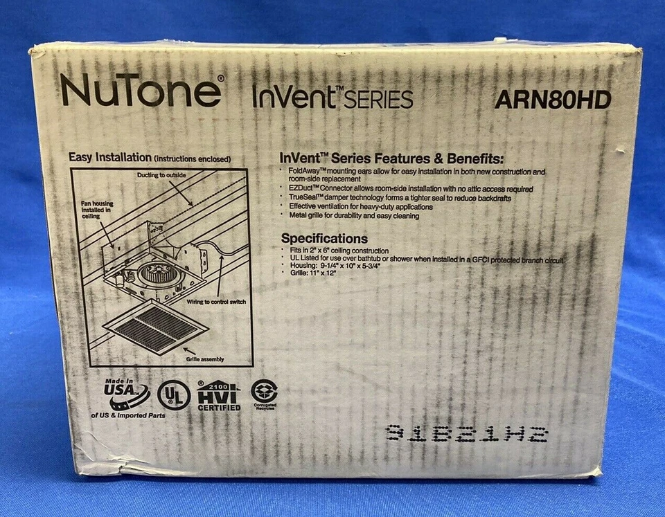 Exaustor de banheiro Nutone resistente 80 CFM instalação parede/teto - Imagem 3 de 4