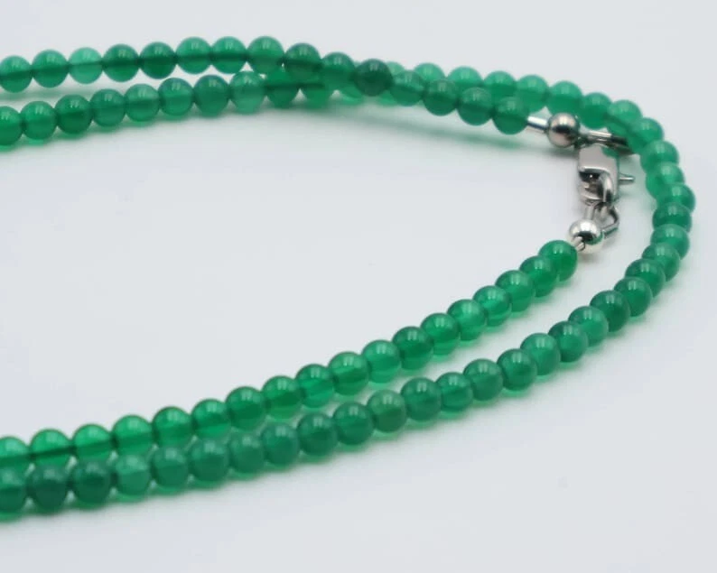 Collar de cuentas redondas lisas de ónix verde natural de 4-7 mm para hombre de 20" Foto 4 de 4