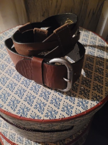 GAP 1969 Jeans Brown Leather & Canvas Wide Belt Sz S 40” Long Woven Back