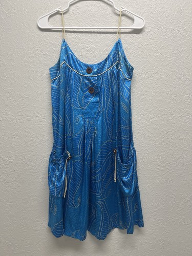 Diane Von Furstenburg Blue leaf shimmery silk slip dress size 6