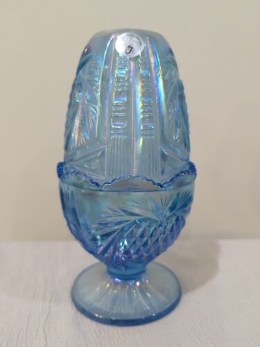 Vtg 2000 7" Fenton Fairy Lamp Art Glass Blue Pineapple Heart Iridescent 95th  - Picture 1 of 8