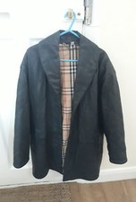 Ladies Designer Burberry Genuine Leather Suede Black Coat Jacket England Size 38