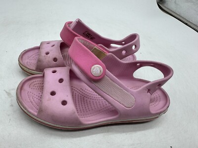 Crocs Crocband Sandals Kids Pink Hook & Loop Open Toe Strappy Comfort - C13
