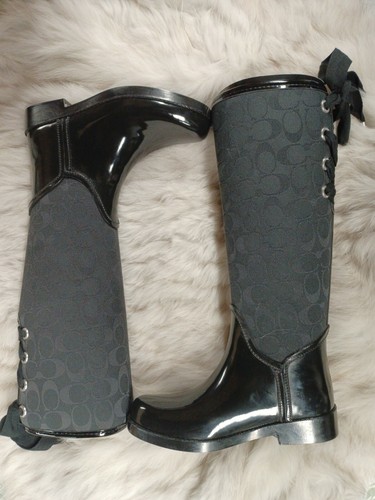 New Coach Rain Boots Tristee Black Size 