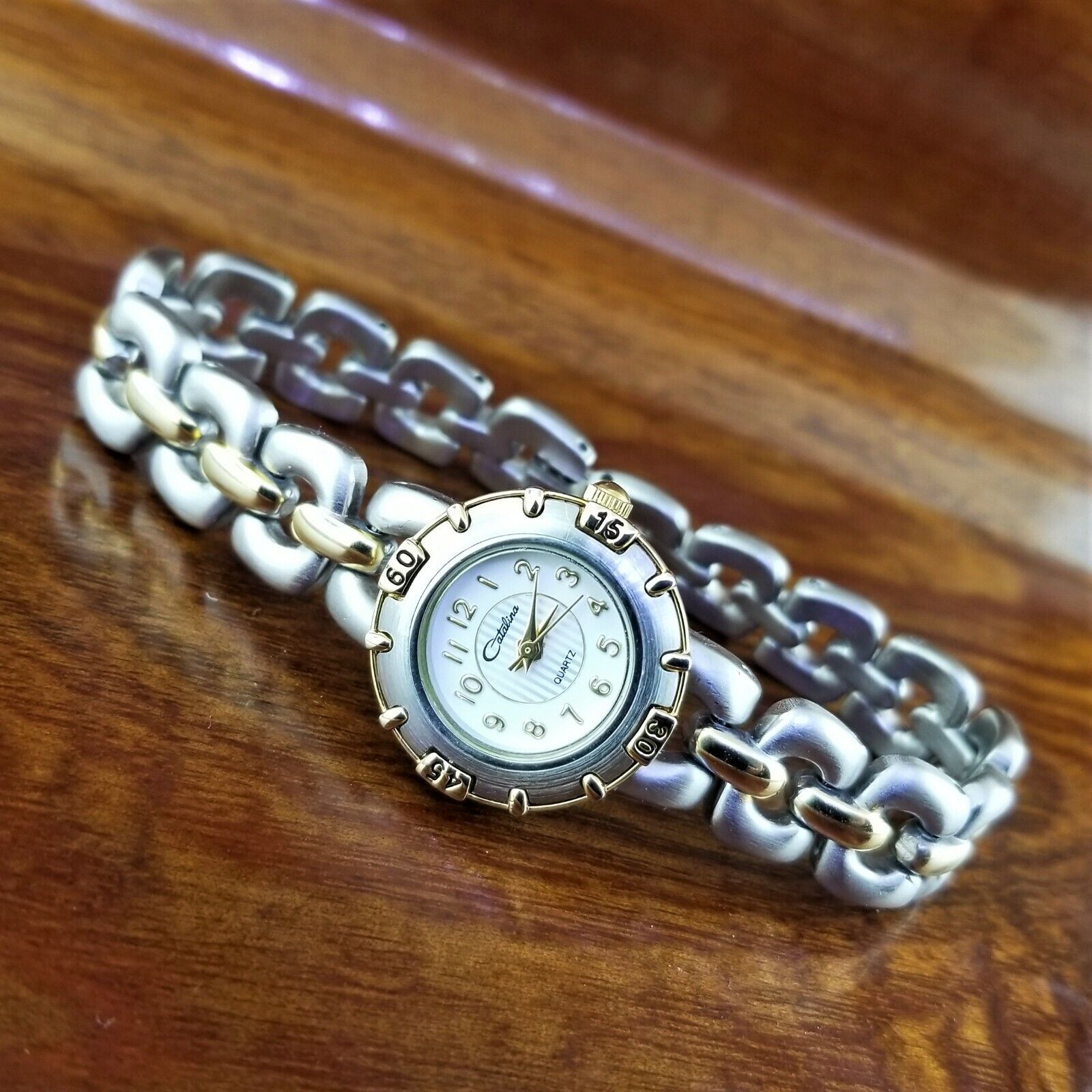 New Womens CATALINA Gold & Silver TN Chunky Link Bracelet Watch 