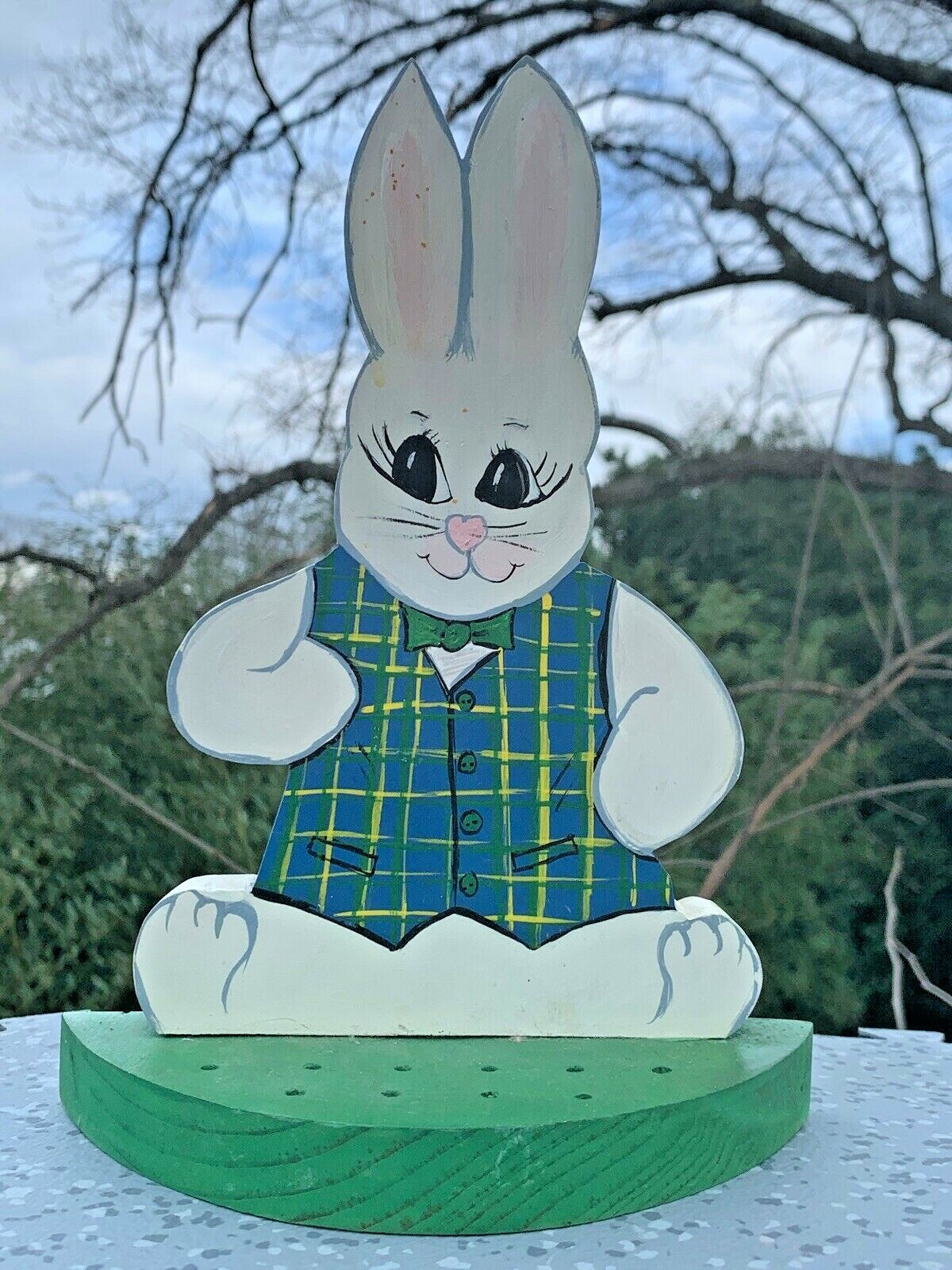 Vintage Handpainted Signed TUXEDO RABBIT BUNNY Candy Lollipop Holder OOAK ❤️sj3j