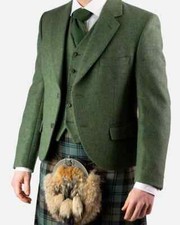 Men's Lovat Green  Argyle wool Scottish Wedding kilt Jacket With 5 Button vest.