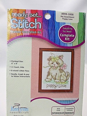 Janlynn Counted Cross Stitch Kit Puppy Love Ready Set Stitch 6'' x 8''