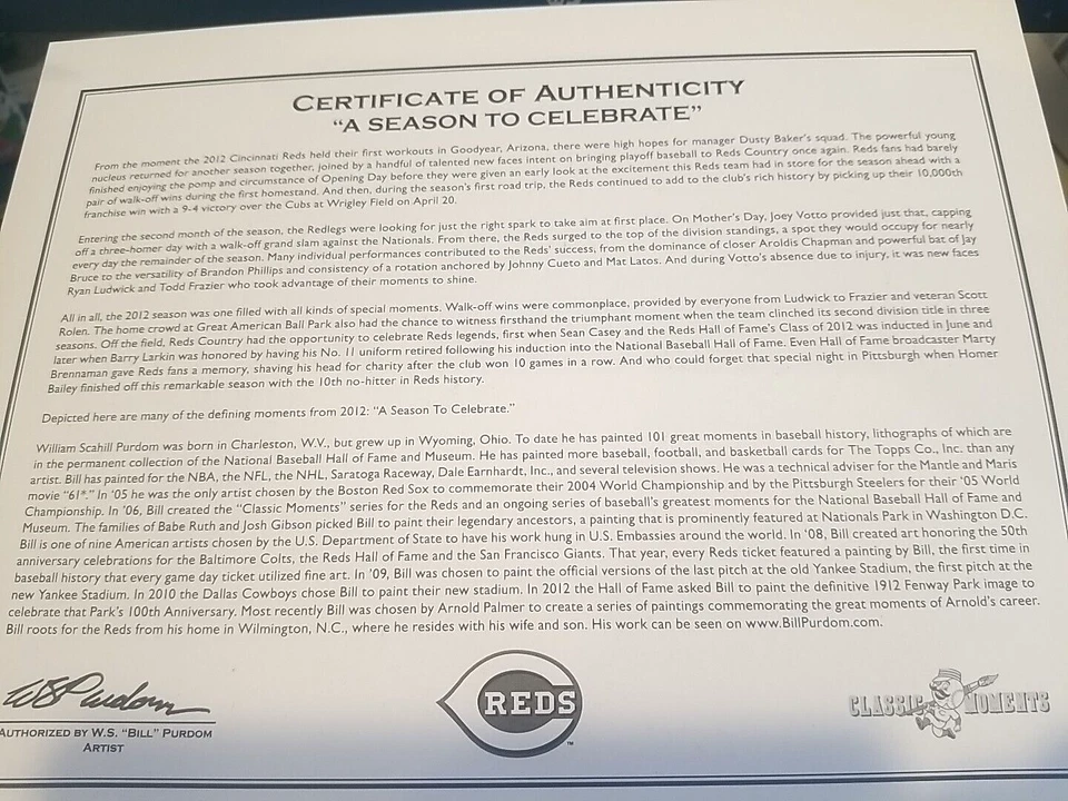 CINCINCINNATI REDS 2012 IMAGEN MOMENTOS CLÁSICOS "UNA TEMPORADA PARA CELEBRAR", SIN HITTER Foto 3 de 4