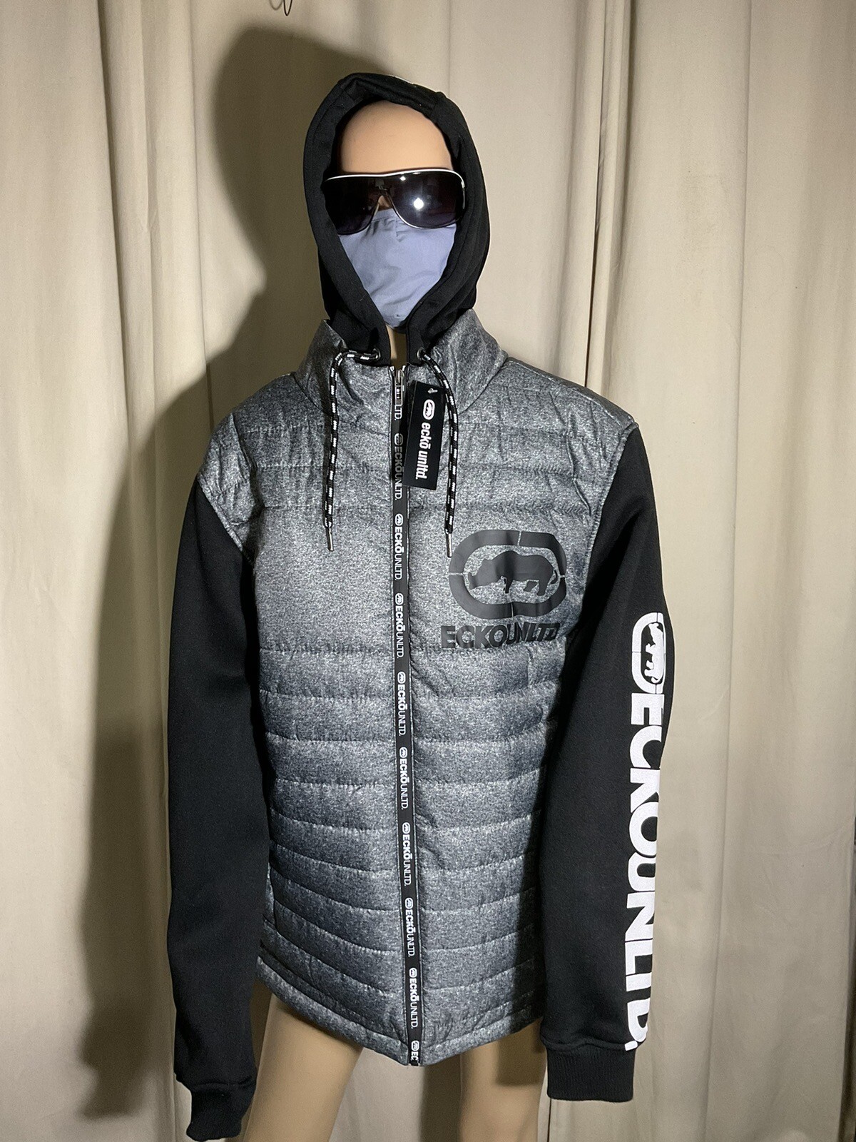 Men's Ecko Multicolor Hooded Puffer Jacket with Zipper Pockets NWT-image