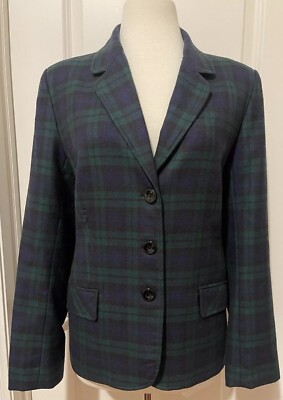 Appleseed s Plaid Navy/ Green Wool Blend Blazer/ Jacket ~ Sz-12~CLASSY
