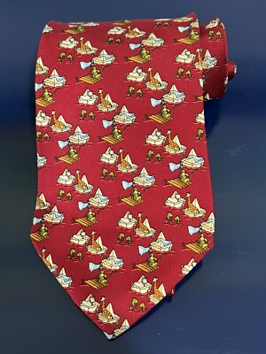 Salvatore Ferragamo Elephant Giraffe Fish Boat Silk Tie Red Blue Gray Mens Italy