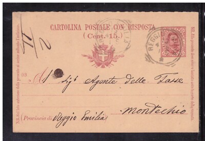 Postcard Umberto I 7 1/2 c MIL 93 Stamp Reggio Emilia WD2632