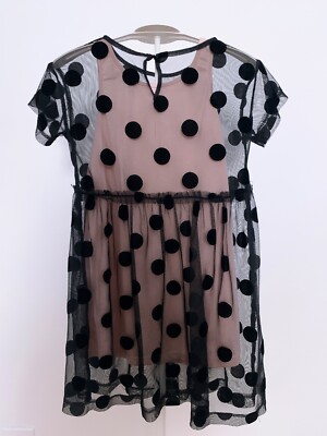 sheer mesh dress h&m H&M KIDS GIRL Holidays Polka Dot Sheer Mesh Black Dress with Inner Size  4-5Y