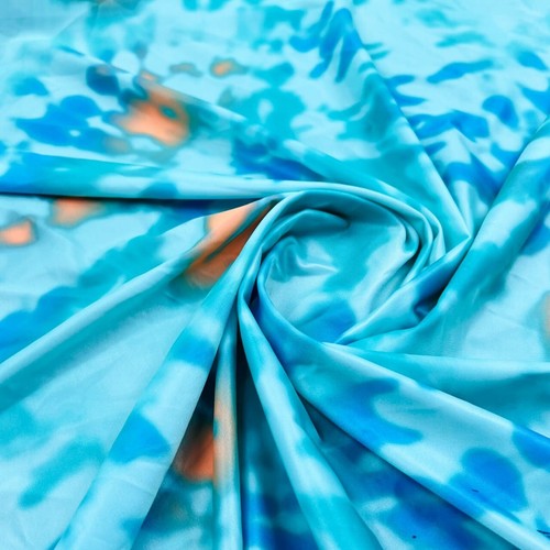 Tie Dye Blue Print Nylon Spandex Fabric 4 Way Stretch By Yard - 第 1/6 張圖片