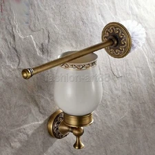 Antique Brass Wall Mounted Bathroom Toilet brush holder with Ceramic Cup fba490