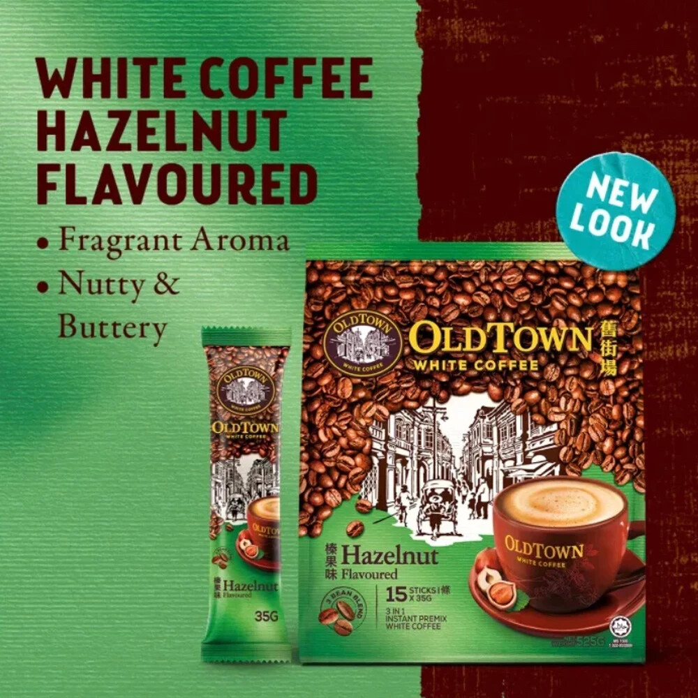 4 X Old Town 3-In-1 Instant Hazelnut White Coffee 15 Sticks x 38g