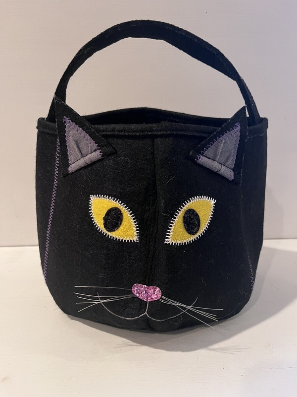 Halloween Candy Bucket Felt Black Cat