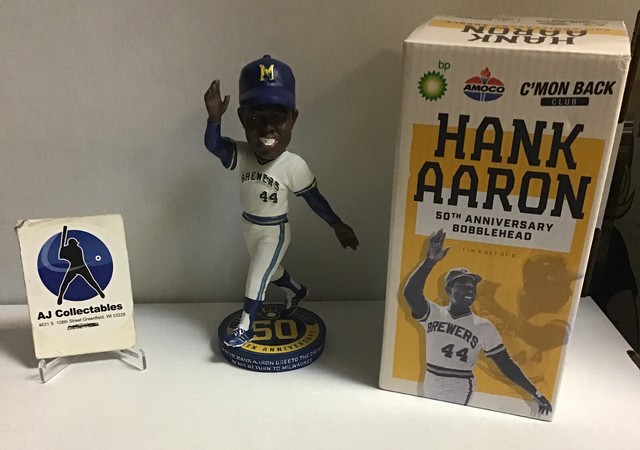 Hank Aaron 2020 NIB Milwaukee Brewers 50 th anniversary bobblehead Hank Aaron 2020 NIB Milwaukee Brewers 50 th anniversary bobblehead